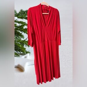 Tommy Hilfiger women’s plus size 16W midi dress solid red v-neck 3/4 sleeve $139